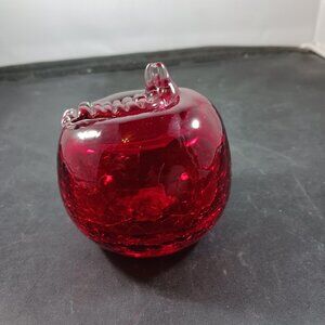 Vintage 90's Crackle Art Glass Red Apple Paperweight